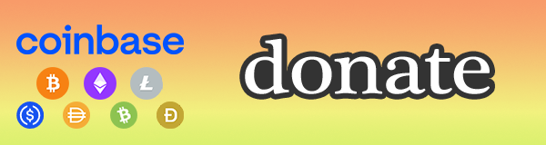 Donate button with Coinbase and cryptocurrency logos