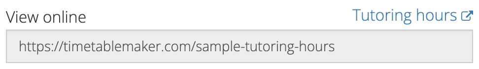 View online row with a sample tutoring timetable address in the owner’s Links panel.